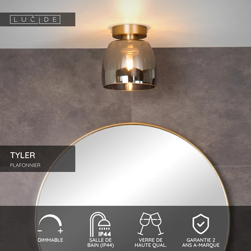 Lucide TYLER - Plafonnier Salle de bains - Ø 16,1 cm - 1xG9 - IP44 - Or Mat / Laiton - USP